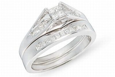 Carat Diamond Set of 14K White Gold Bridal Engagement Ring Set