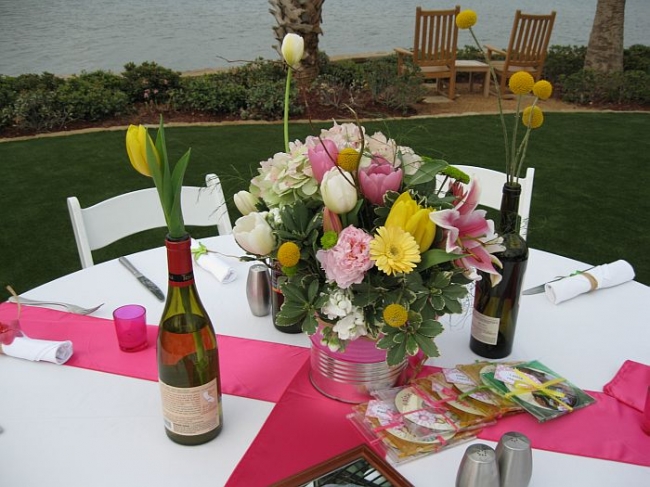 Centerpiece resembling a wine bottle